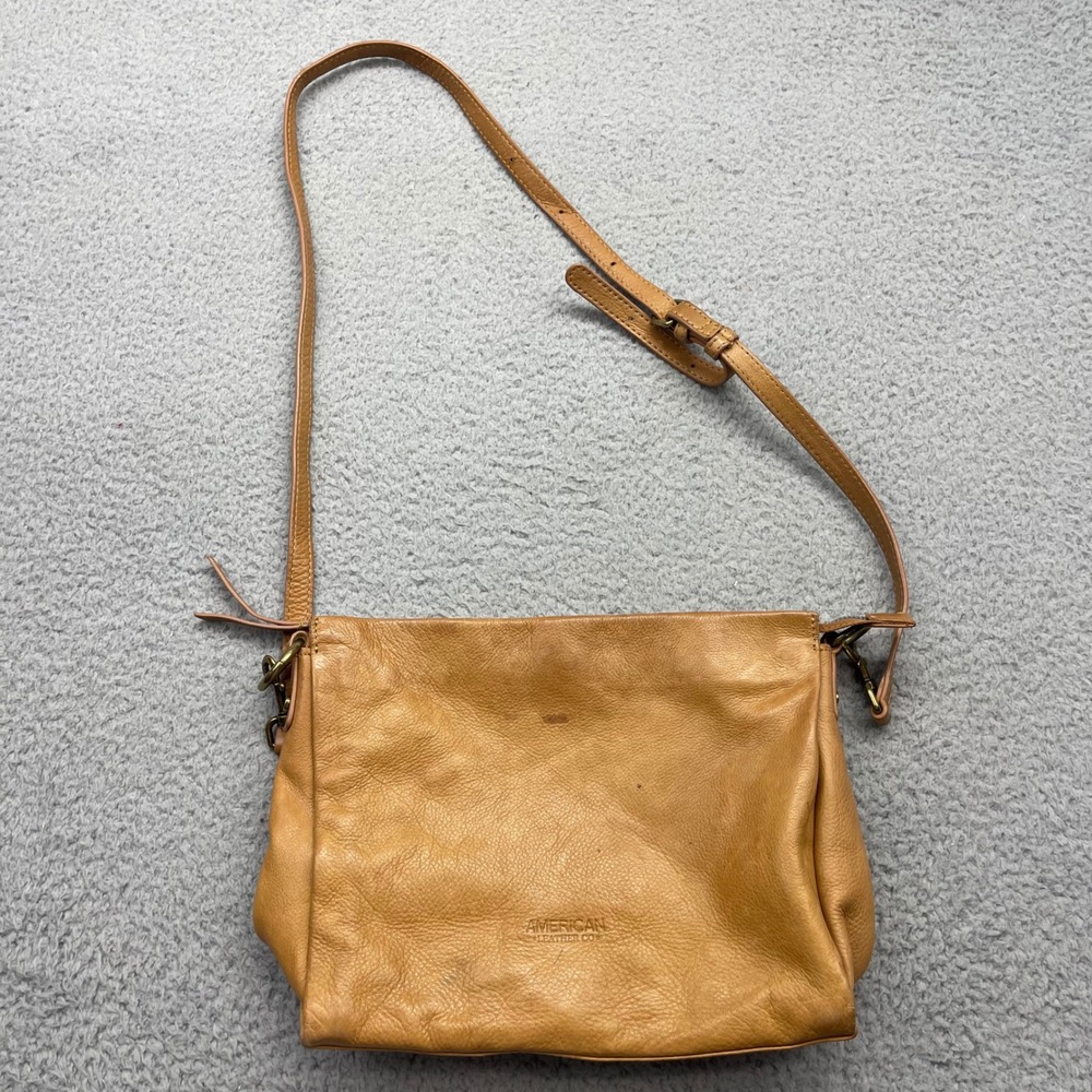 American Leather Co. warm tan leather shade Holton Crossbody Handbag Purse Bag - Picture 11 of 15